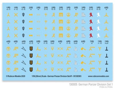 Zoom bild av German Panzer Division Set 1 Decal Sheet 28mm Rubicon Models