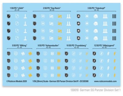 Zoom bild av German SS Panzer Division Set 1 Decal Sheet 28mm Rubicon Models