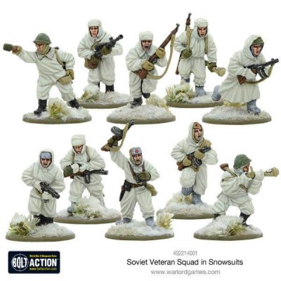 Zoom bild av Soviet Veteran Squad in Snowsuits 28mm