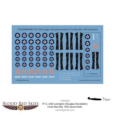 Zoom bild av BRS VT-2, USS Lexington (Douglas Devastator) Coral Sea May 1942 Decal Sheet