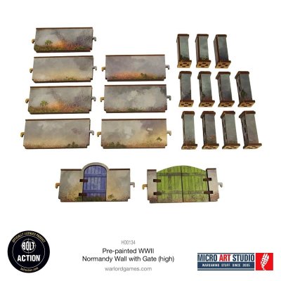 Zoom bild av WW2 Normandy Wall with Gate (high) Bolt Action officially licensed prepainted terrain. Scale 28mm Micro Art Studio