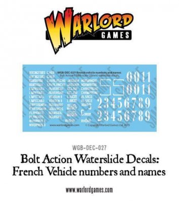 Warlord Games Bolt Action French Vehicle Numbers and Names Decal Sheet
