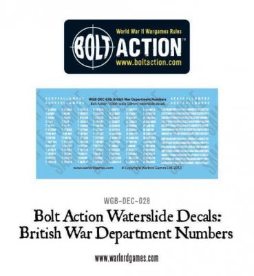 Warlord Games Bolt Action British War Department Numbers Decals