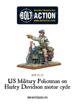 Zoom bild av WGB-AI-25 US Military Policeman on Harley Davidson motor cycle 28mm Bolt Action Warlord Games
