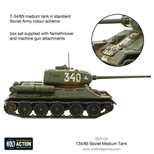 Bolt Action Soviet T34/85 Medium Tank 1:56 WWII Military Wargaming Plastic Model Kit 
